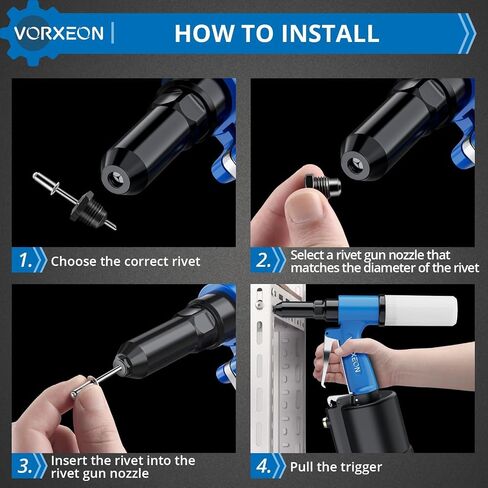 Pneumatic Rivet Gun Set 3/32", 1/8", 5/32", 3/16", 1/4" Air Riveter Pulling pressure 3916 lbs 1780 kgf, Pneumatic Tool NPT 1/4 inch for automotive industries, construction, manufacturing in Saudi Arabia