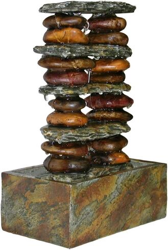 Alpine Corporation TT8002 Indoor/Outdoor Tabletop Stacked Rocks Eternity Fountain, Modern Rocks Tabletop Fountain 12", Brown in Saudi Arabia