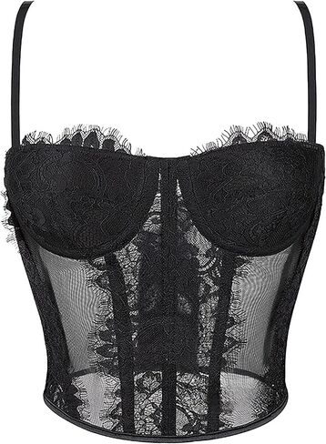 مشد نسائي مثير من الدانتيل مع عظم السمكة - حزام سباغيتي شفاف شبكي مشد علوي قصير لنادي الحفلات in Kuwait