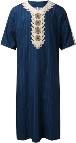 IMEKIS Men Muslim Thobe Middle East Saudi Arabic Robe Long Sleeve Kaftan Embroidered Islamic Arabic Abaya Prayer Clothes in Saudi Arabia