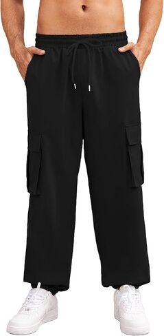 بنطلون ركض رجالي غير رسمي من Hardaddy سروال رياضي مدبب بخصر مطاطي برباط للرجال مع جيوب متعددة in Kuwait