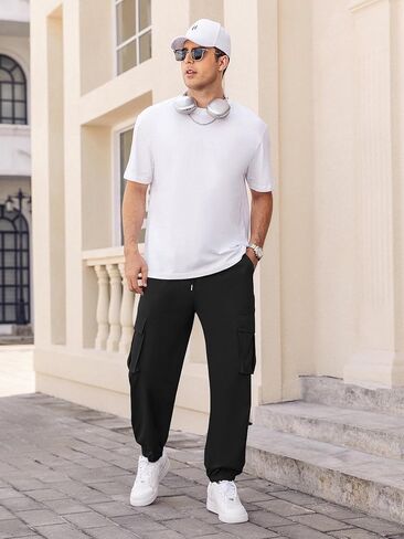 بنطلون ركض رجالي غير رسمي من Hardaddy سروال رياضي مدبب بخصر مطاطي برباط للرجال مع جيوب متعددة in Kuwait