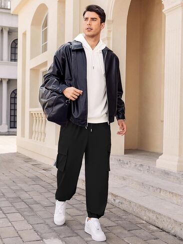 بنطلون ركض رجالي غير رسمي من Hardaddy سروال رياضي مدبب بخصر مطاطي برباط للرجال مع جيوب متعددة in Kuwait