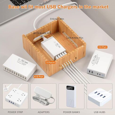 Pezin & Hulin Bamboo Phone Charging Station with 5-Port Charger & 5 Cables in Saudi Arabia