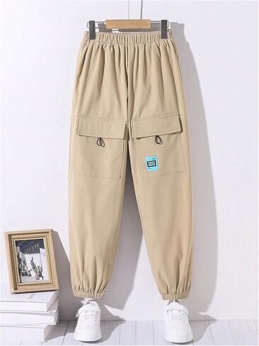 OYOANGLE Boy's Cargo Joggers Elastic Waist Flap Pocket Jogging Trousers Workout Long Pants in Saudi Arabia