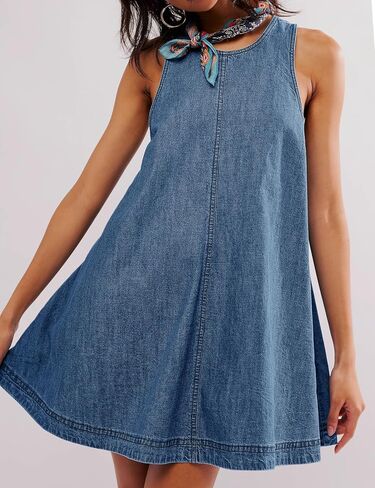Women’s Denim Dress Summer Casual Sleeveless Jean Mini Dresses with Pockets in Saudi Arabia