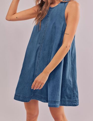Women’s Denim Dress Summer Casual Sleeveless Jean Mini Dresses with Pockets in Saudi Arabia