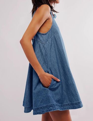Women’s Denim Dress Summer Casual Sleeveless Jean Mini Dresses with Pockets in Saudi Arabia