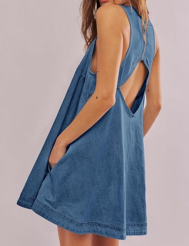 Women’s Denim Dress Summer Casual Sleeveless Jean Mini Dresses with Pockets in Saudi Arabia