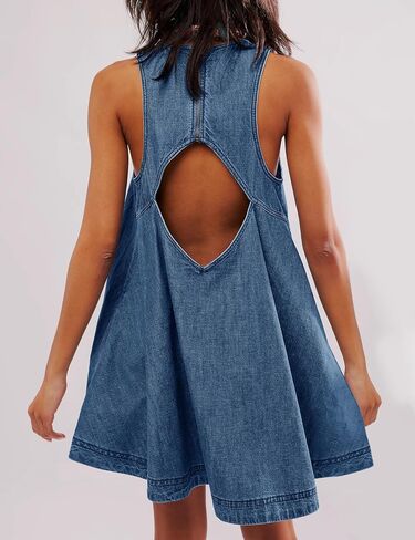 Women’s Denim Dress Summer Casual Sleeveless Jean Mini Dresses with Pockets in Saudi Arabia