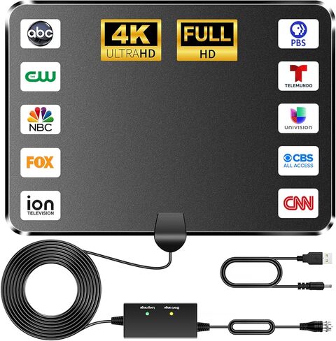 2023 Upgraded TV Antenna Smart Digital HD Indoor, Antenna Amplifier 360+ Miles Range - Support 8K 4K 1080p Fire Stick and All TVs VHF UHF - Outdoor Signal Booster for Local Channels - 18ft Cable in Kuwait