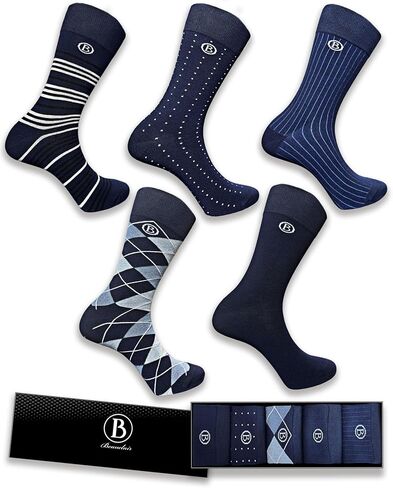 Men's Bamboo Rayon Dress Socks Size 8-13, 5 Pairs Mid Calf Crew Socks for Business & Casual, Premium Quality with Gift Box in Kuwait