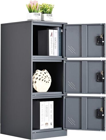 MECOLOR Vertical Single Tier Small Locker with Padlock latche 2 or 3 Compartment Storage for Employee,Home,Office,School,Kids (Dark Grey, P3V) in Saudi Arabia