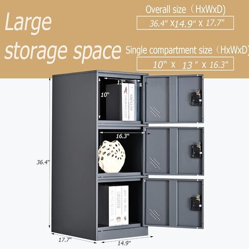 MECOLOR Vertical Single Tier Small Locker with Padlock latche 2 or 3 Compartment Storage for Employee,Home,Office,School,Kids (Dark Grey, P3V) in Saudi Arabia