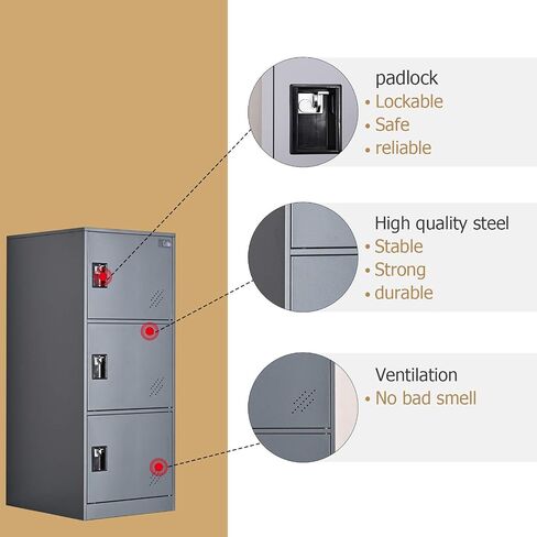 MECOLOR Vertical Single Tier Small Locker with Padlock latche 2 or 3 Compartment Storage for Employee,Home,Office,School,Kids (Dark Grey, P3V) in Saudi Arabia