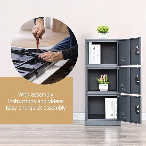 MECOLOR Vertical Single Tier Small Locker with Padlock latche 2 or 3 Compartment Storage for Employee,Home,Office,School,Kids (Dark Grey, P3V) in Saudi Arabia