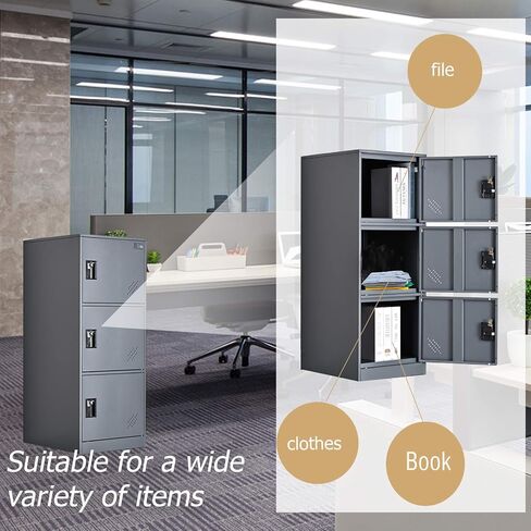 MECOLOR Vertical Single Tier Small Locker with Padlock latche 2 or 3 Compartment Storage for Employee,Home,Office,School,Kids (Dark Grey, P3V) in Saudi Arabia
