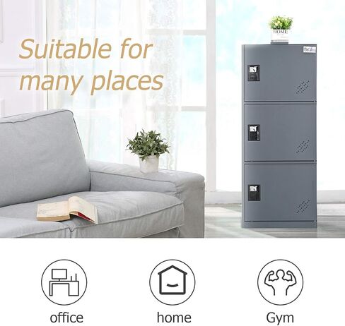 MECOLOR Vertical Single Tier Small Locker with Padlock latche 2 or 3 Compartment Storage for Employee,Home,Office,School,Kids (Dark Grey, P3V) in Saudi Arabia