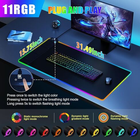 Mouse Pad with Phone Holder, Wireless Charging Desk Mat, RGB Gaming Mousepad Home Office Large Desk Pad with Ultra-Smooth Surface, Non-Slip Base, Waterproof Keyboard Pad, Classic Black Desk Mat in Kuwait