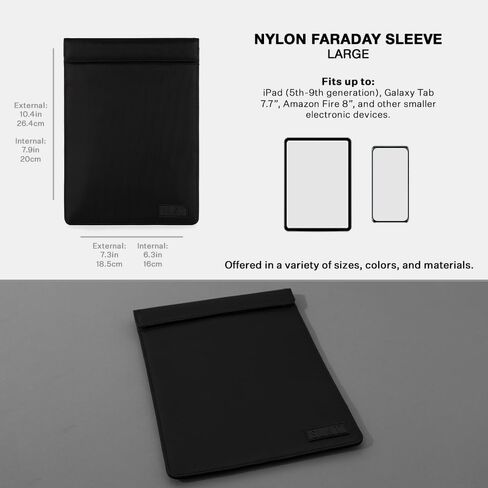 SLNT Faraday Tablet Sleeve - Signal Blocking Nylon Sleeve (Black, Large) in Kuwait