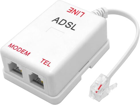 NECABLES DSL Filter Splitter for Phone Line and Internet | 6 Inductors Version RJ11 6P2C 1 Male to 2 Females White in Kuwait