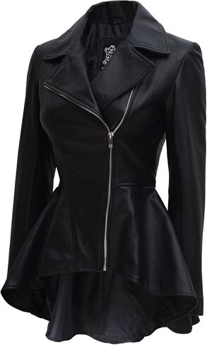 سترة Blingsoul Disc كلاسيكية من الجلد الحقيقي للنساء غير متماثلة | [1314437] كلاريسا بلاك، 3XL in Kuwait