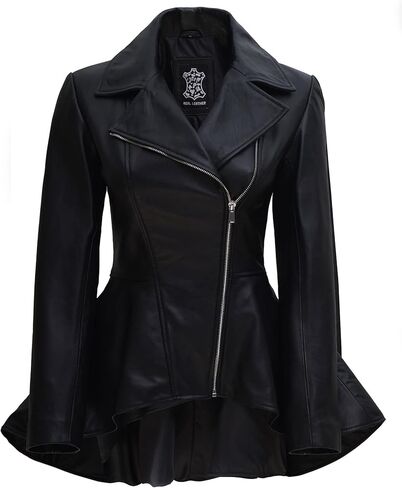 سترة Blingsoul Disc كلاسيكية من الجلد الحقيقي للنساء غير متماثلة | [1314437] كلاريسا بلاك، 3XL in Kuwait