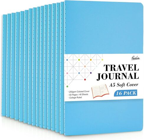 feela 16 Pack Soft Cover Journal Bulk, Lined Notebooks College Ruled for Work for Women Girl Writing, Blank Travel Journal Note Taking Notebook School Business Supplies, 8.2" x 5.5", A5, Black in Kuwait