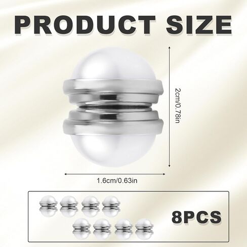 8pcs Magnetic Hijab Pins, Wedding Veil Weights Magnetic Pearls Double Sided Pearls Hijab Multipurpose Pearl Bridal Veil Weights for Women Scarves Clothes Wedding Hijab Decoration(Silver) in Kuwait