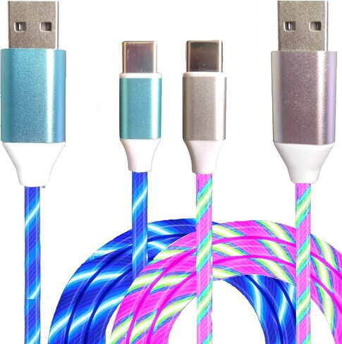 Led USB C Charging Cable 2 Packs 6.6FT Light Up Type C Charging Cord Fast USB C Charger Compatible with Samsung Galaxy S21 S20 S10 S9 S8 Note 20,LG V30 V20 G6 (6.6ft,Blue& Colorful) in Saudi Arabia