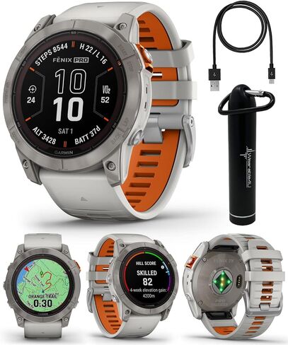 Garmin Fenix 8 Pro - 51mm AMOLED Premium Connected Multisport GPS Smartwatch, inReach Technology, Sapphire, Titanium with Graphite/Black Silicone Band w PowerBank Bundle in Kuwait