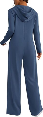 KIRUNDO Women's Long Sleeve Hooded Wide Leg Jumpsuits Zip Up Onesie Loose Pants Romper With Pockets Trendy Fall Outfits in Kuwait