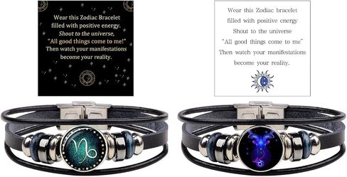 2Pcs Zodiac Tie Bracelets Manifestation Zodiac Signs Bracelet Spirit 12 Constellation Handmade Bead Woven Multilayer Adjustable Leather Bracelet Jewelry Accessories Gift for Constellation Lover in Saudi Arabia