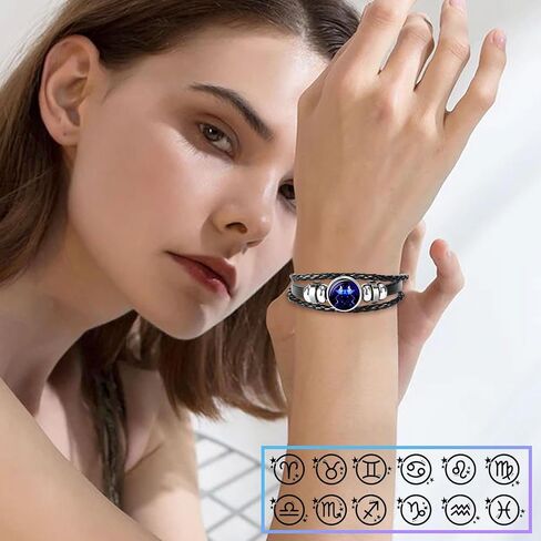 2Pcs Zodiac Tie Bracelets Manifestation Zodiac Signs Bracelet Spirit 12 Constellation Handmade Bead Woven Multilayer Adjustable Leather Bracelet Jewelry Accessories Gift for Constellation Lover in Saudi Arabia