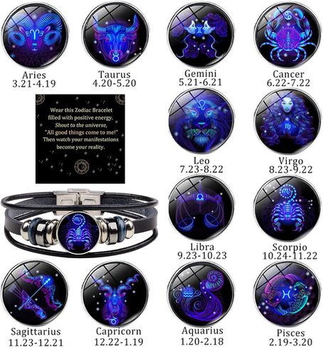2Pcs Zodiac Tie Bracelets Manifestation Zodiac Signs Bracelet Spirit 12 Constellation Handmade Bead Woven Multilayer Adjustable Leather Bracelet Jewelry Accessories Gift for Constellation Lover in Saudi Arabia