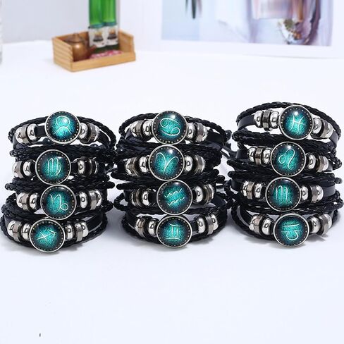 2Pcs Zodiac Tie Bracelets Manifestation Zodiac Signs Bracelet Spirit 12 Constellation Handmade Bead Woven Multilayer Adjustable Leather Bracelet Jewelry Accessories Gift for Constellation Lover in Saudi Arabia