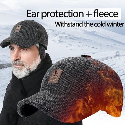CLAPE Men's Winter Hat Outdoor Visor Dad Hat Warm Wool Sport Golf Baseball Cap Hats with Earflaps in Saudi Arabia
