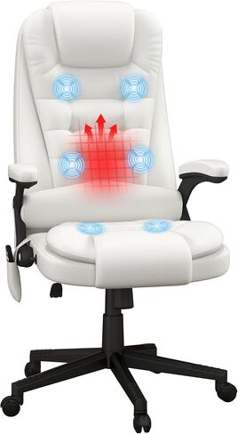 HOMCOM High Back Vibration Massage Office Chair with 6 Vibration Points, Heated Reclining PU Leather Computer Chair with Armrest and Remote, Pink in Saudi Arabia