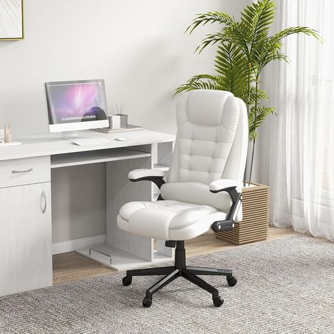 HOMCOM High Back Vibration Massage Office Chair with 6 Vibration Points, Heated Reclining PU Leather Computer Chair with Armrest and Remote, Pink in Saudi Arabia