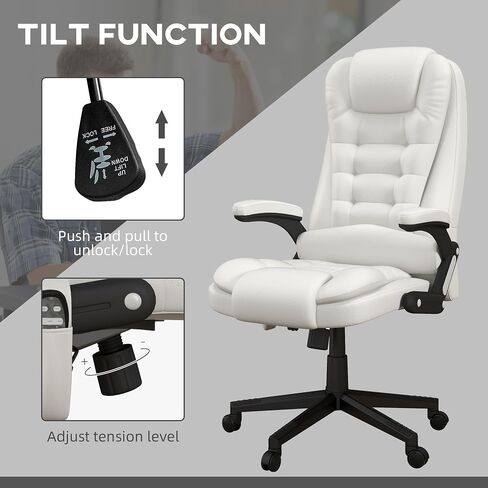 HOMCOM High Back Vibration Massage Office Chair with 6 Vibration Points, Heated Reclining PU Leather Computer Chair with Armrest and Remote, Pink in Saudi Arabia