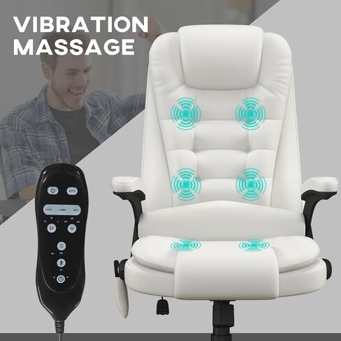 HOMCOM High Back Vibration Massage Office Chair with 6 Vibration Points, Heated Reclining PU Leather Computer Chair with Armrest and Remote, Pink in Saudi Arabia