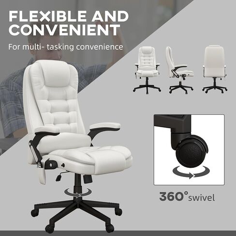 HOMCOM High Back Vibration Massage Office Chair with 6 Vibration Points, Heated Reclining PU Leather Computer Chair with Armrest and Remote, Pink in Saudi Arabia