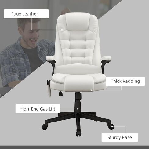 HOMCOM High Back Vibration Massage Office Chair with 6 Vibration Points, Heated Reclining PU Leather Computer Chair with Armrest and Remote, Pink in Saudi Arabia