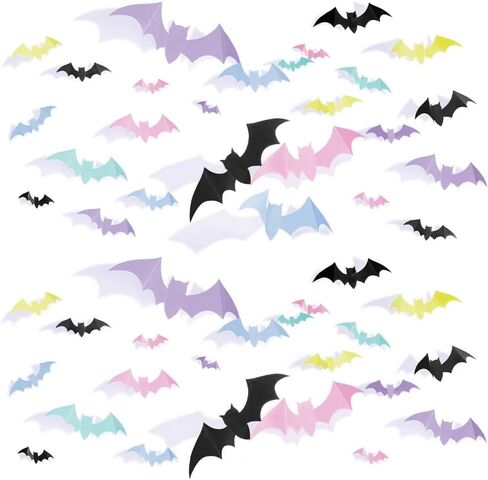 Spooky Paper Bat Cutouts (7"-17") - Pack Of 50 | Assorted Sizes, Disposable & Perfect For Halloween Decorations, Events, And More, Pastel in Saudi Arabia