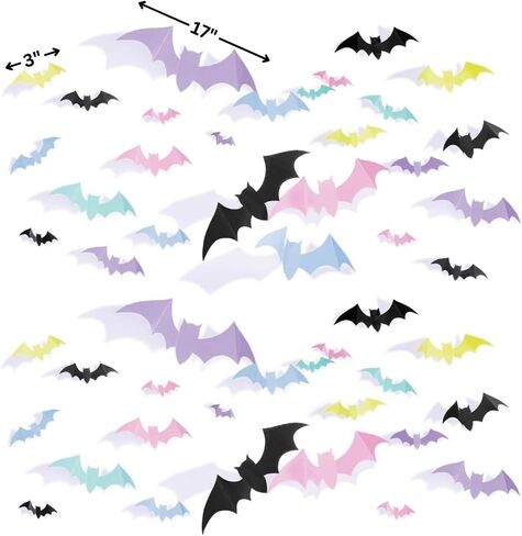 Spooky Paper Bat Cutouts (7"-17") - Pack Of 50 | Assorted Sizes, Disposable & Perfect For Halloween Decorations, Events, And More, Pastel in Saudi Arabia
