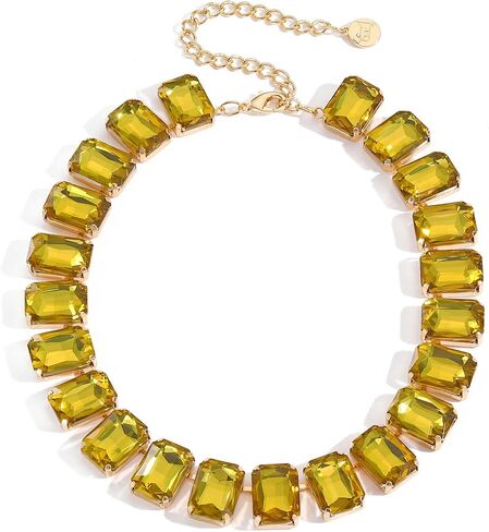 Firstmeet Rectangular Crystal Rhinestone Collar Necklace Wedding Sparkly Colorful Crystal Choker For Women in Saudi Arabia