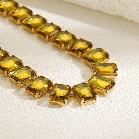 Firstmeet Rectangular Crystal Rhinestone Collar Necklace Wedding Sparkly Colorful Crystal Choker For Women in Saudi Arabia