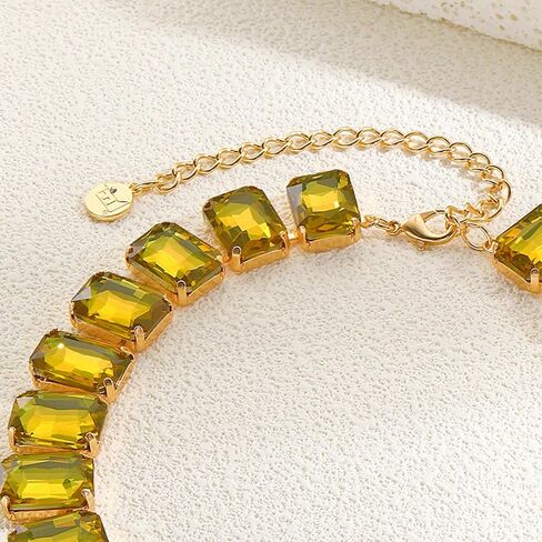 Firstmeet Rectangular Crystal Rhinestone Collar Necklace Wedding Sparkly Colorful Crystal Choker For Women in Saudi Arabia