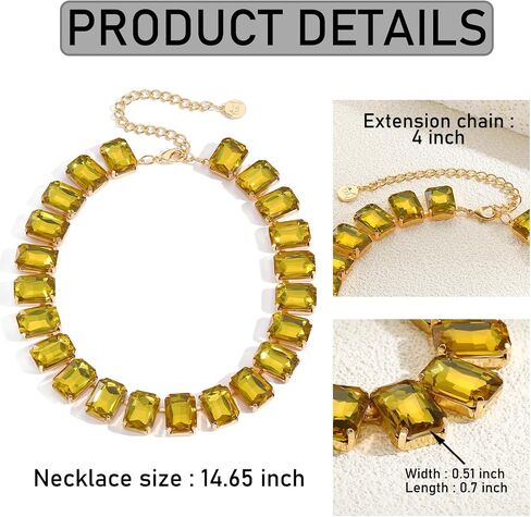 Firstmeet Rectangular Crystal Rhinestone Collar Necklace Wedding Sparkly Colorful Crystal Choker For Women in Saudi Arabia