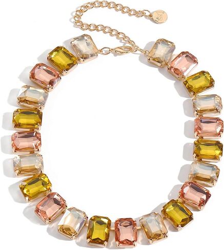 Firstmeet Rectangular Crystal Rhinestone Collar Necklace Wedding Sparkly Colorful Crystal Choker For Women in Saudi Arabia